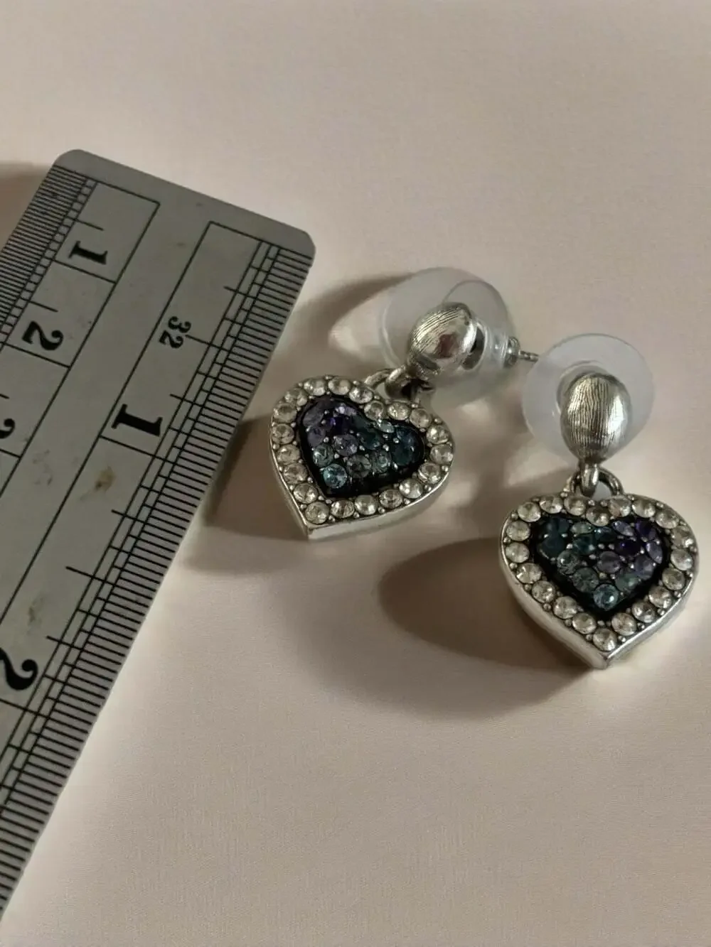 BRIGHTON SURRENDER PURPLE+BLUE SWAROVSKI CRYST HEART Matching Earrings & Bracele